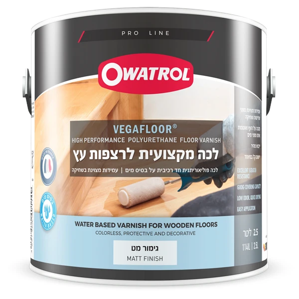 לכה מקצועית לרצפות עץ ופרקט על בסיס מים 2.5 ליטר