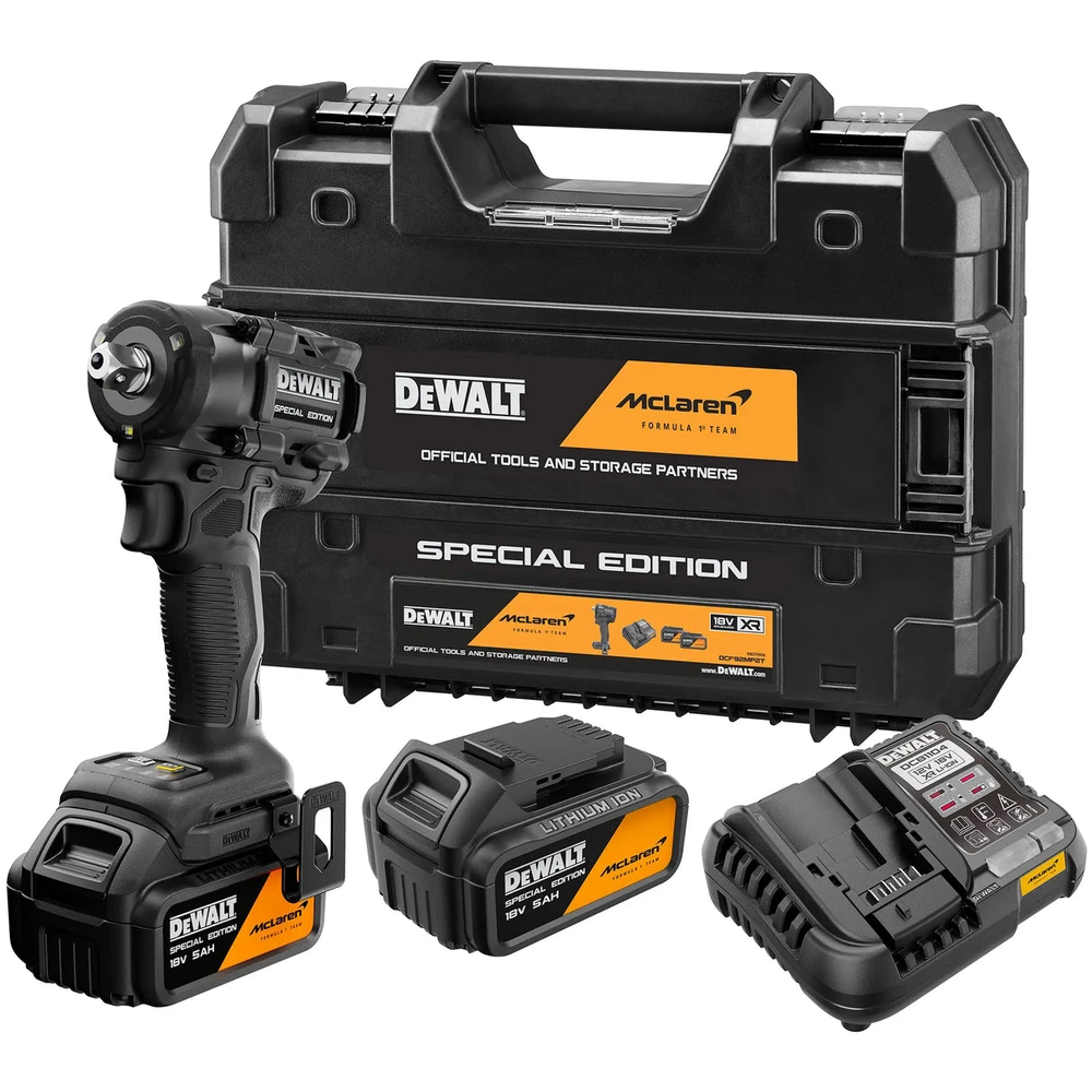 סט מפתח רטיטה 18V מסדרת מקלארן + שתי סוללות 5Ah דיוולט DEWALT