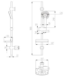 מערכת תליה למקלחת 80 ס"מ אילן כרום ניקל