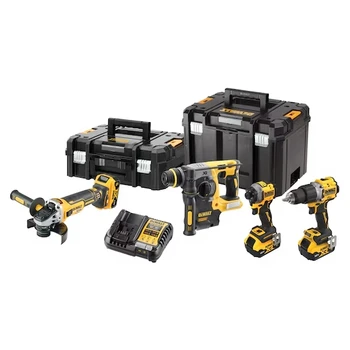 מגה סט 4 כלי עבודה נטענים 18V+שלוש סוללות 5.0Ah  ומטען כולל 2 ארגזי אחסון DEWALT דיוולט