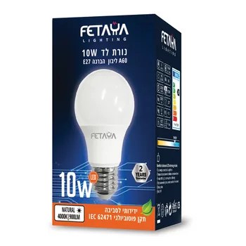נורת לד A60 ליבון 10W - E27 - אור טבעי 4000K FETAYA
