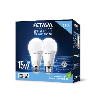 זוג נורות לד A65 ליבון 15W הברגה E27 אור קר FETAYA