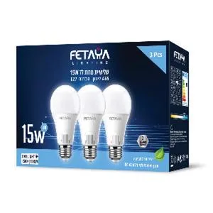 שלישיית נורות לד A65 ליבון 15W הברגה E27 אור קר