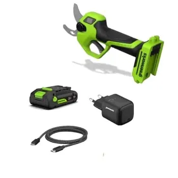 מזמרה נטענת 24V מקצועית עם סוללה 2 אמפר ומטען - Greenworks LP1202A1 Brushless
