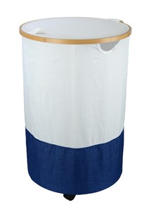 סל כביסה מתקפל עם גלגלים 100 ל' עגול לבן/כחול SPACE