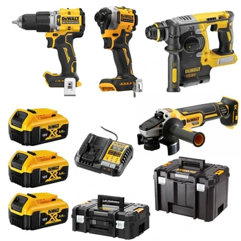 מגה סט 4 כלי עבודה נטענים 18V+שלוש סוללות 5.0Ah  ומטען כולל 2 ארגזי אחסון DEWALT דיוולט
