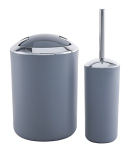 סט פח אשפה עגול שובך 7 ל' + מברשת לניקוי אסלה כרום ניקל / אפור