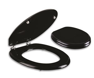 מושב אסלה עץ יצוק עם התקנה עילית וצירי נירוסטה שחור